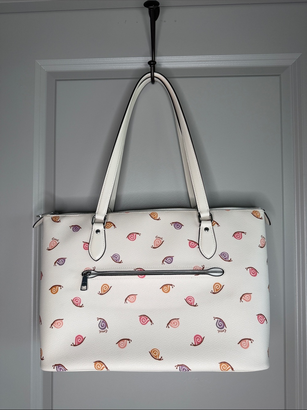 Coach Beige Leather Tote with Multicolor Snail Motif - Picture 2 of 4